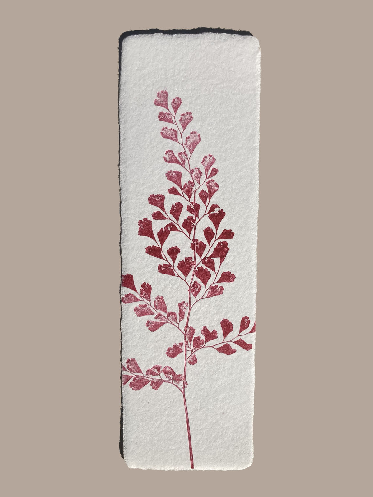 Marque-page artisanal en papier fait main avec empreinte végétale naturelle