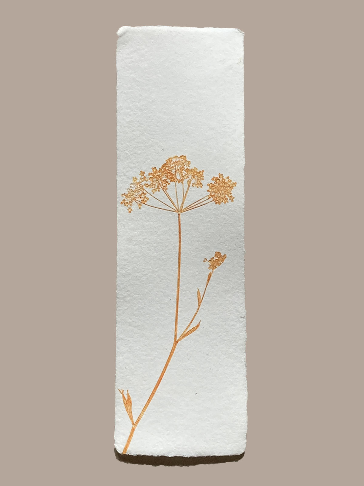 Marque-page artisanal en papier fait main avec empreinte végétale naturelle