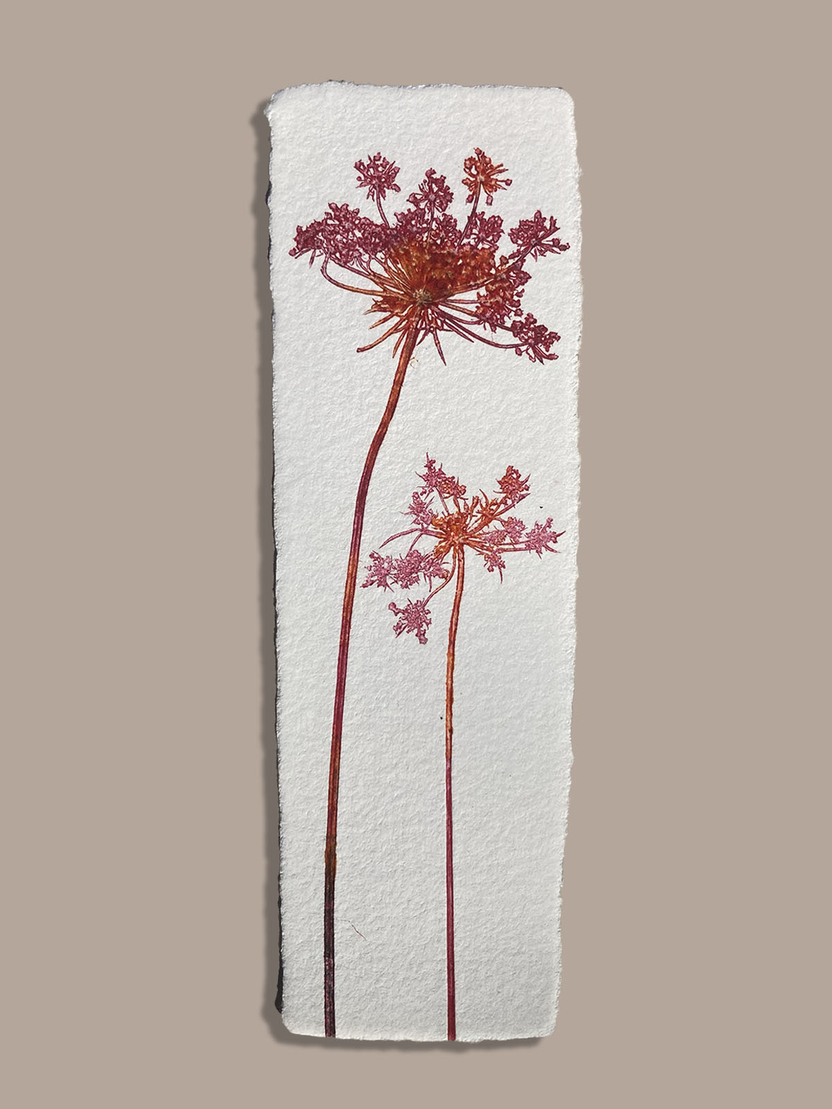 Marque-page artisanal en papier fait main avec empreinte végétale naturelle