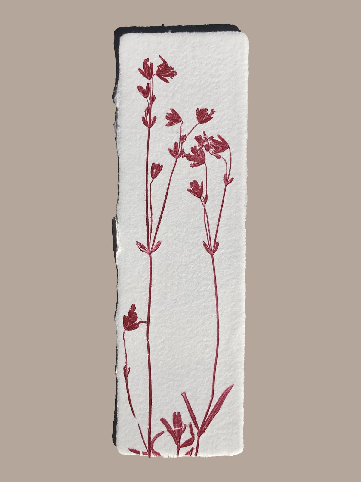 Marque-page artisanal en papier fait main avec empreinte végétale naturelle