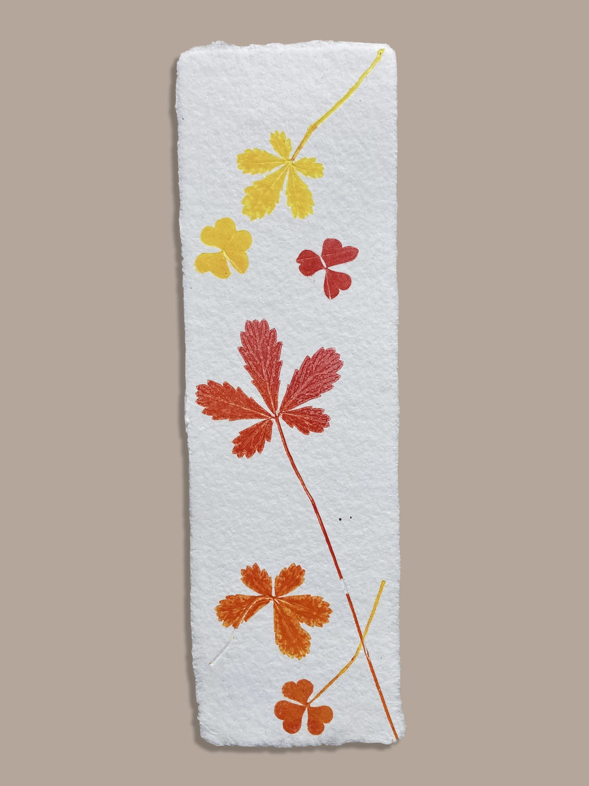 Marque-page artisanal en papier fait main avec empreinte végétale naturelle