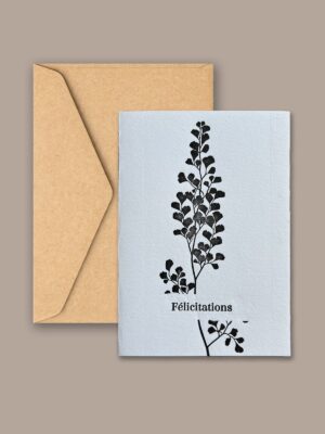 Carte botanique. Disponible avec différents messages : Joyeux anniversaire, Merci, Félicitations, Je t’aime.